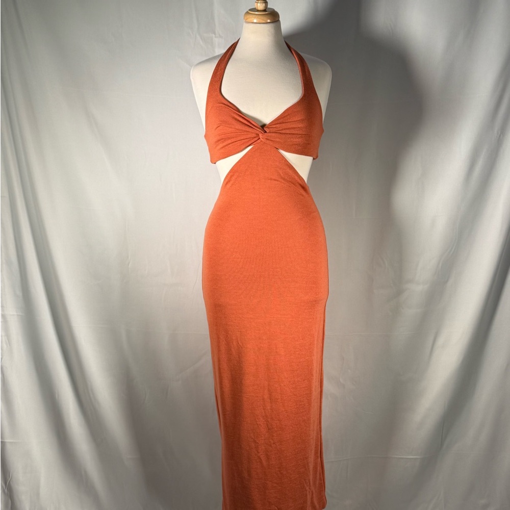 Oh Polly Backless Halter Dress in Rust